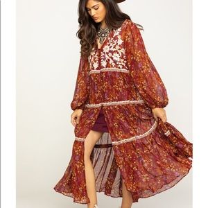 Free People Burgundy Floral Maxi Dress
